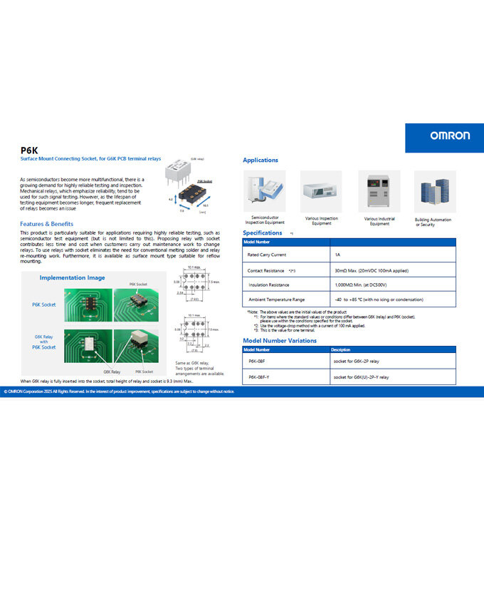 OMRON P6K Surface Mount Connection Socket Flyer Cover